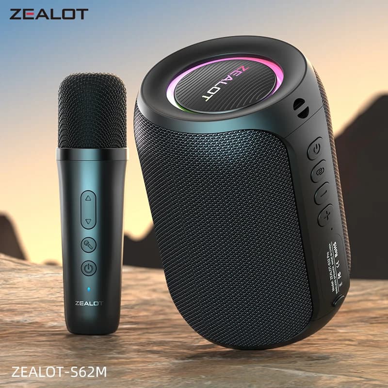 Sistema di karaoke portatile Zealot-S62M con altoparlante Bluetooth 5.3 e 1-2 microfoni wireless, ideale per la casa, la famiglia e come regalo per le feste.