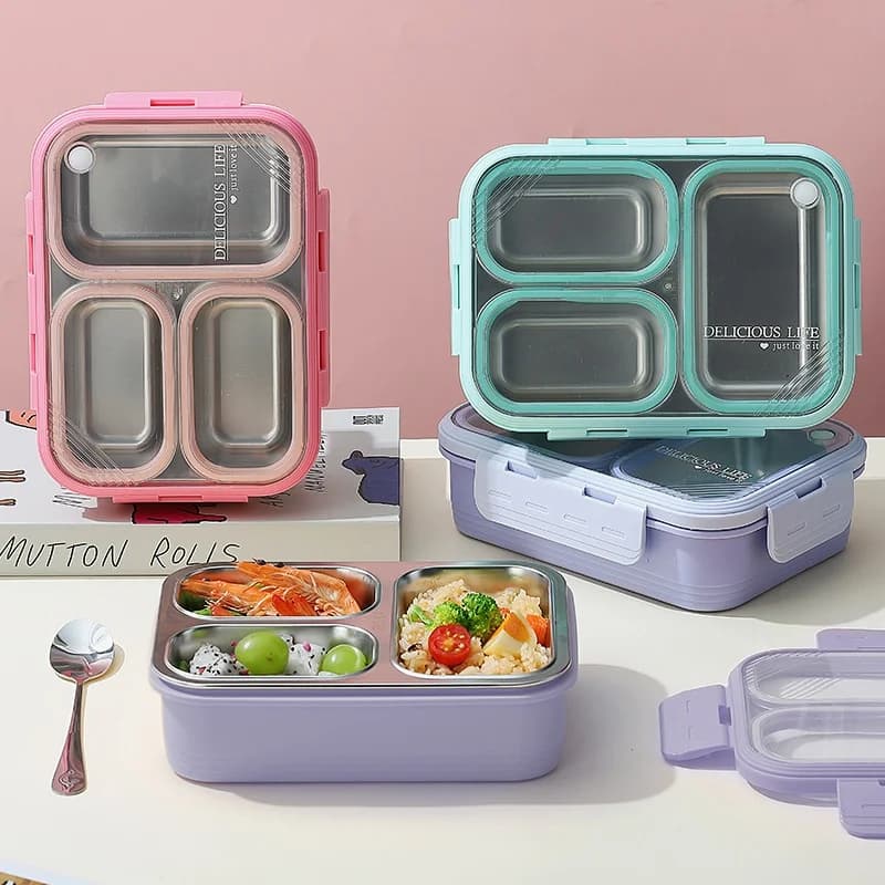 Contenitore per il pranzo Bento da 600 ml Contenitore per il pranzo termico in acciaio inossidabile per microonde Scomparti per bambini della scuola Contenitore per alimenti Bento Box