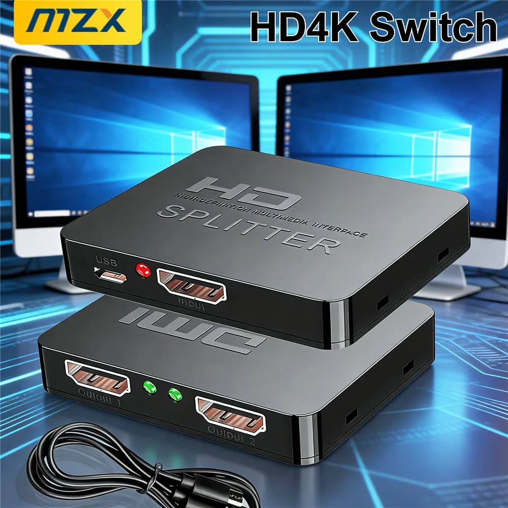 HDMI 4K 1-in-2-Out, Splitter and Distributor Compatible with HDMI, 1x2 amplifier for Dual Monitor, PC and Laptop Configuration Accessories