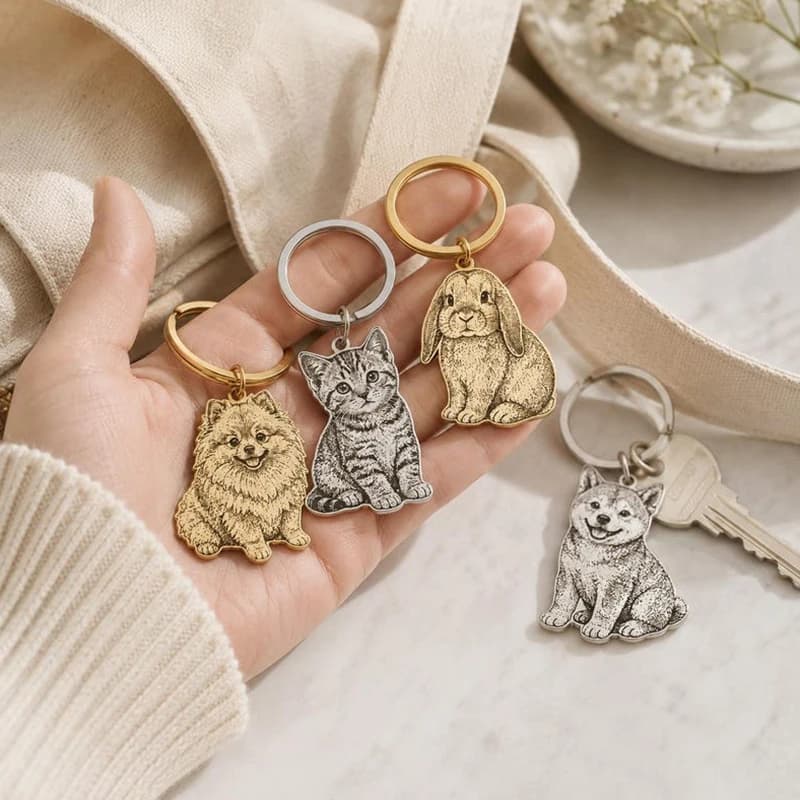 Custom Pet Portrait Keychains With Your Photo Personlized Stainless Steel Picture Keychain For Laser Engraving Memorial Jewelry