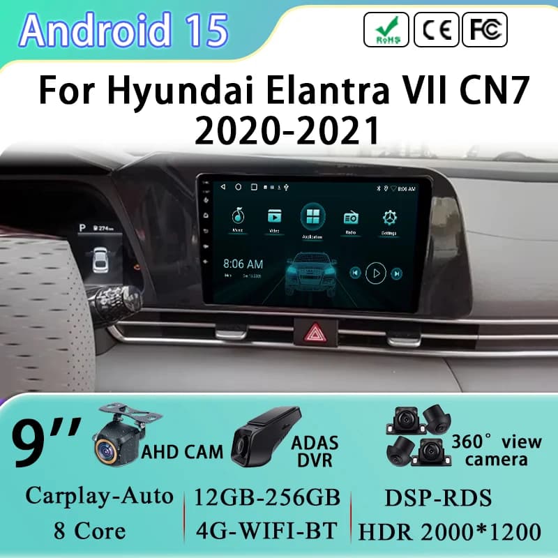 Android 15 Lettore Video Multimediale Per Hyundai Elantra VII CN7 2020 - 2021 Unità Principale Autoradio 4G BT Navigazione GPS No 2din dvd