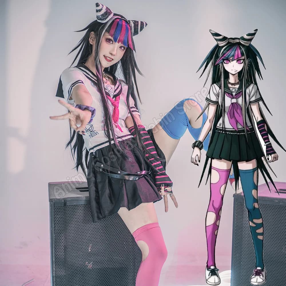 Anime Game Dangaronpa Mioda Ibuki Cosplay Costume Wig Dress Mioda Ibuki Cosplay Uniform Suits for Women Halloween Costumes Adult