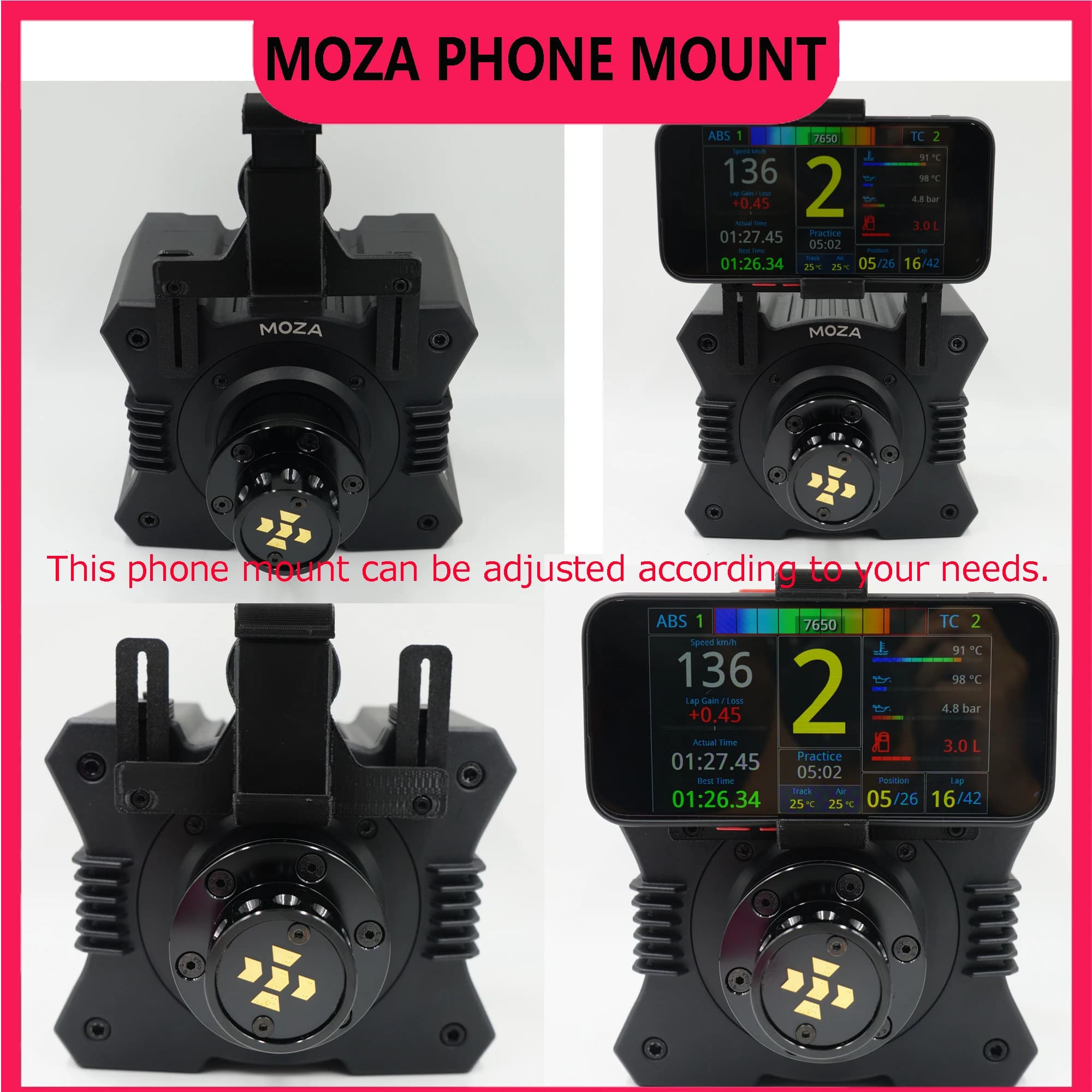 Supporto per telefono regolabile universale SIMPUSH compatibile con base FANATEC MOZA R5 R3 R9 R12 - Installazione semplice