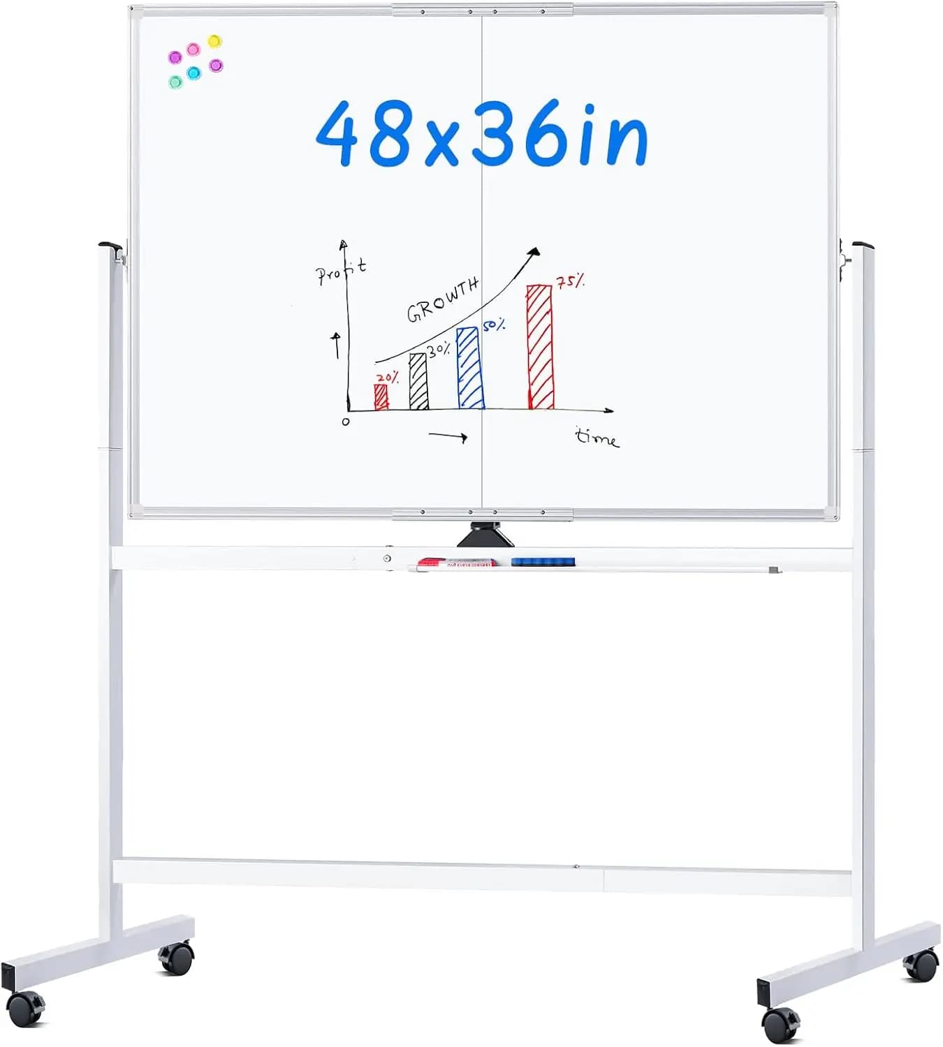 Lavagna magnetica grande 48x36 Lavagna cancellabile a secco su entrambi i lati con supporti e ruote per la scuola dell'home office