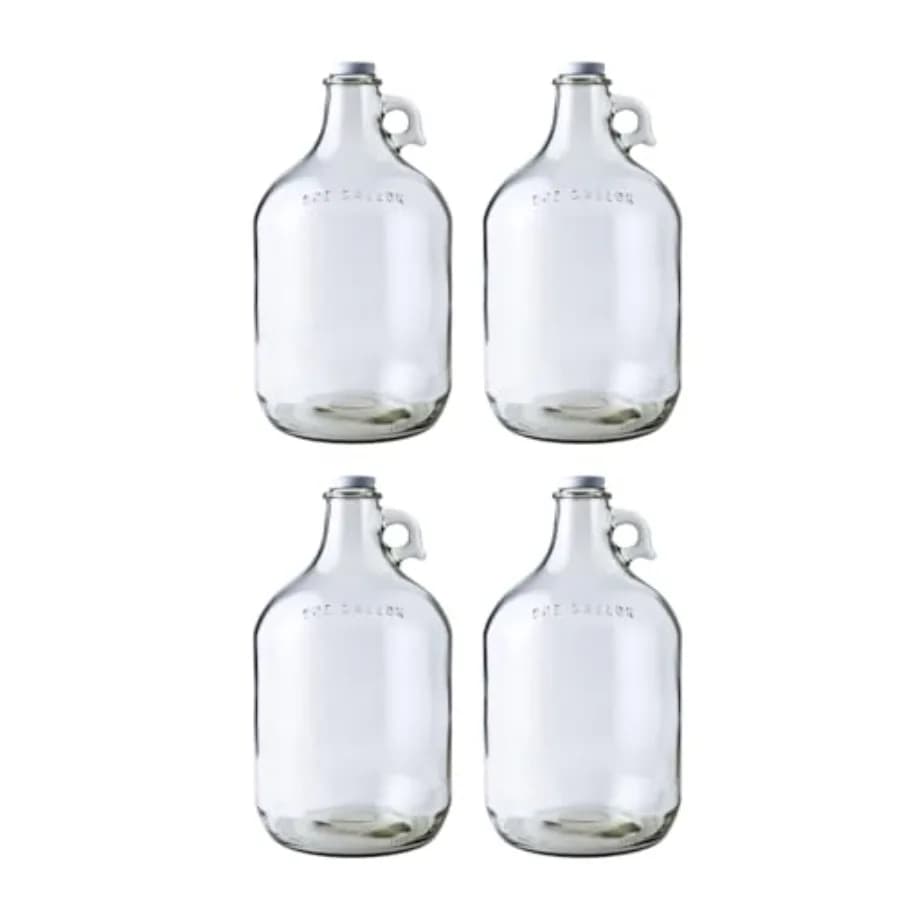 Set di 4 Contenitori in Vetro da 1 Gallone (128 oz) con Tappi Metallici Bianchi, Dispenser Multiuso da 1 Gallone per Detersivo e Lavanderia