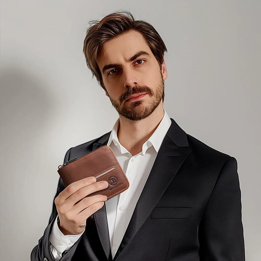 Portable PU Leather Men's Wallet Fold Multi-functional Business Wallet Zipper Closure Luxury Credit Card Holder Gift