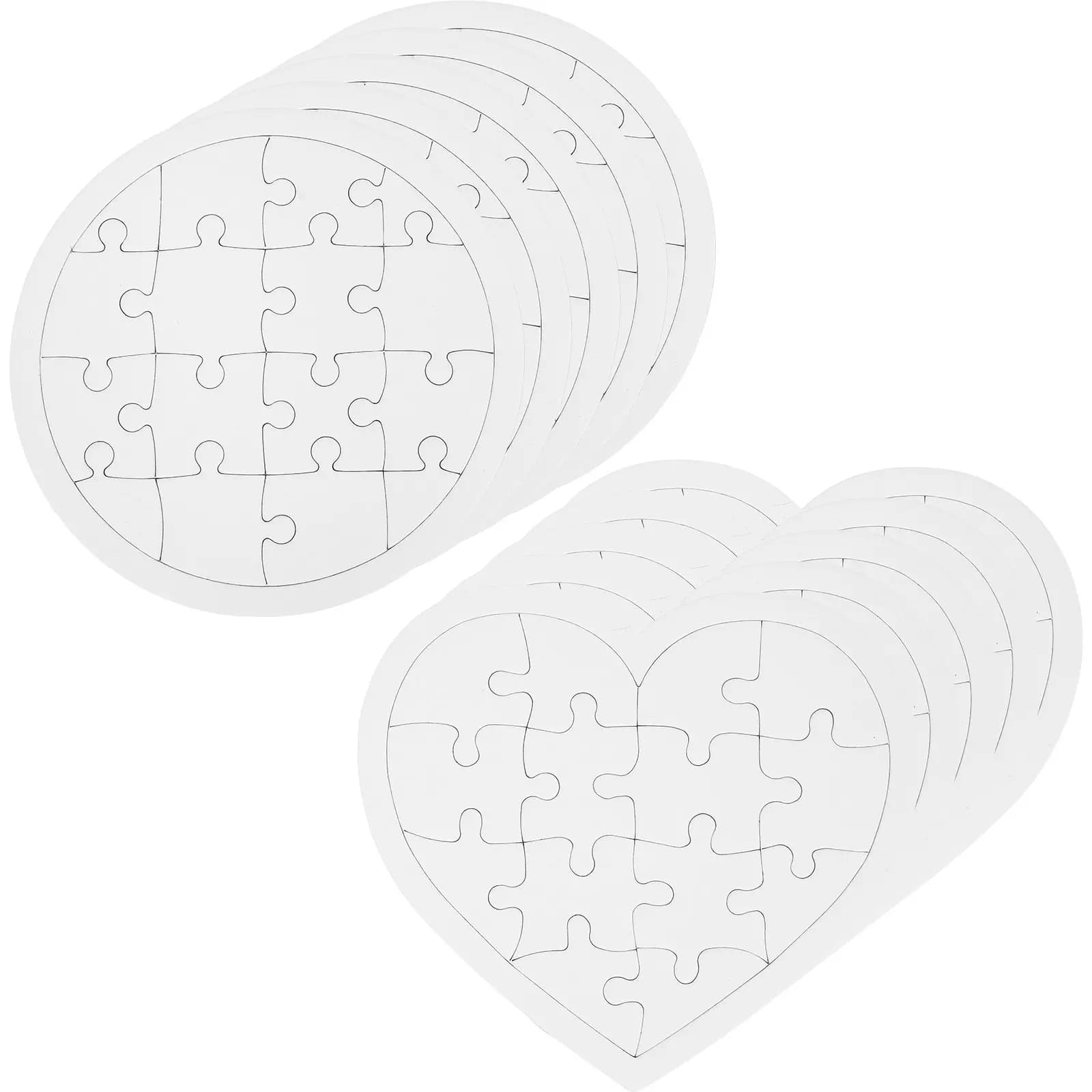 10 Pezzi Puzzle in Carta Bianca Fai-da-Te per Bambini, Forma Rotonda e a Cuore, Puzzle Educativo per Disegno Personalizzato, Regalo e Decorazione
