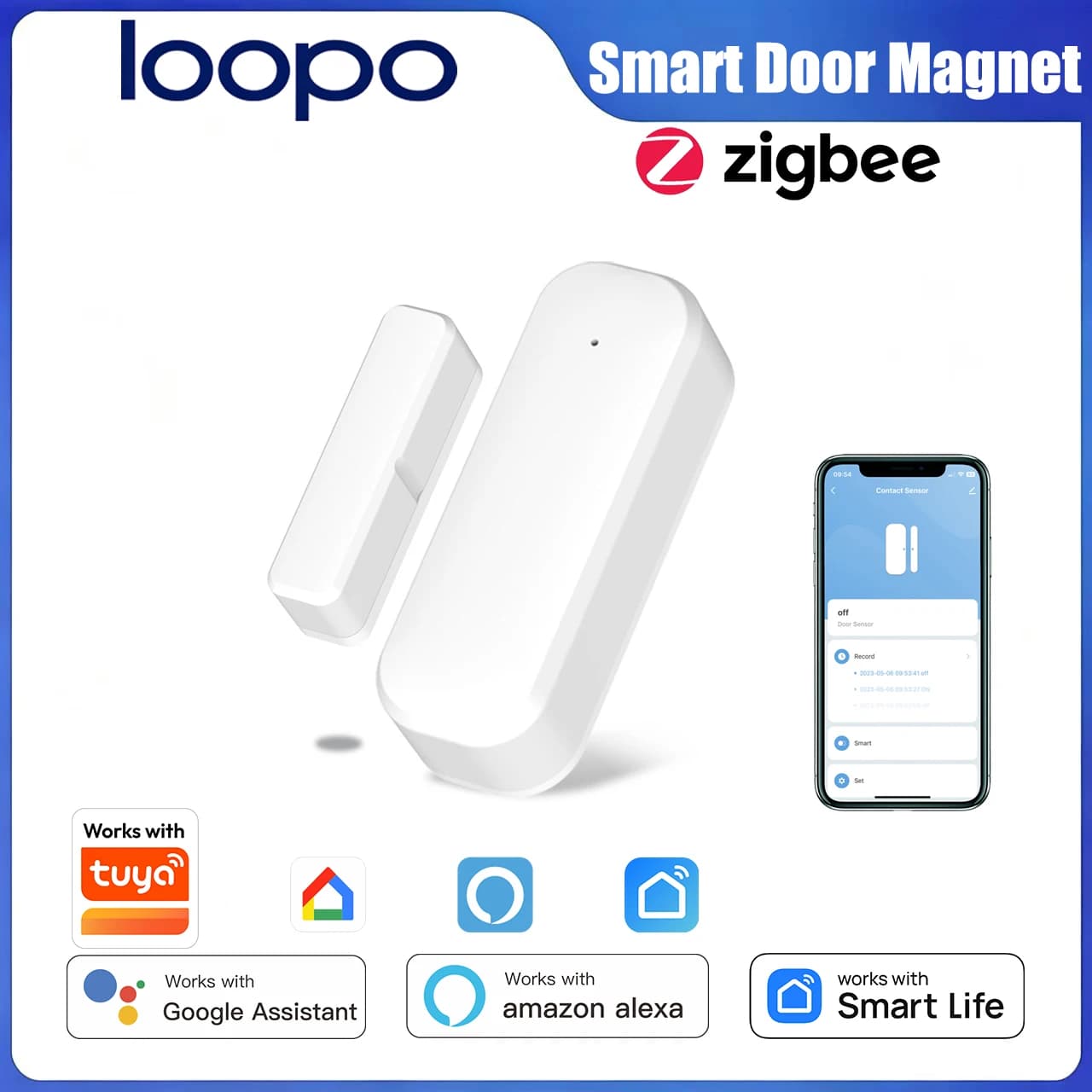 Sensore per Porte e Finestre Tuya Zigbee, Rilevatore di Sicurezza Smart Home, Avviso in Tempo Reale di Apertura/Chiusura tramite APP, Compatibile con Smart Life