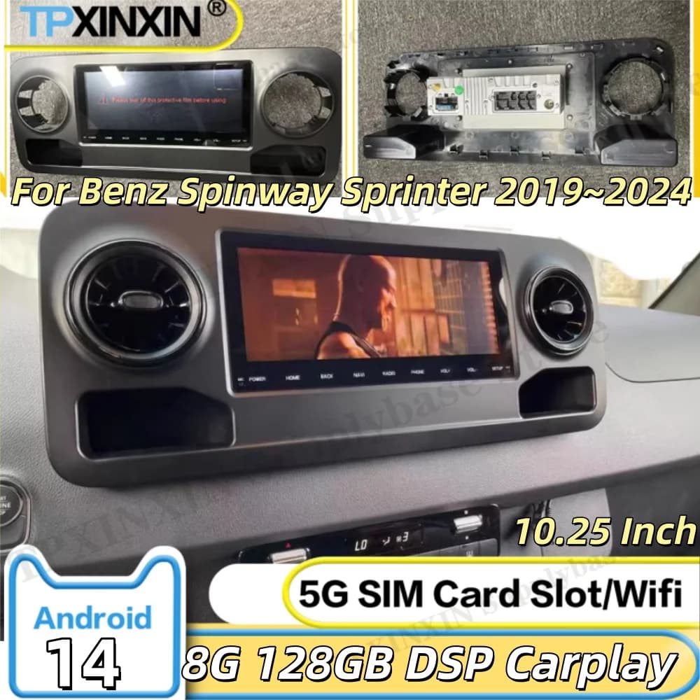 10.25 Inch 128GB Car Radio Android 14 For Benz Spinway Sprinter 2019~2024 GPS Navi Receiver Carplay Mirror Link IPS Head Unit