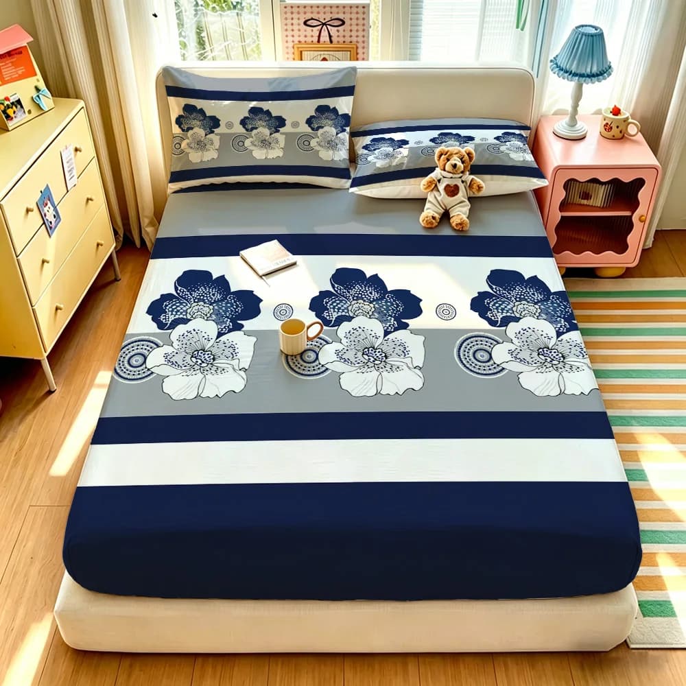 3pcs Classic Blue White Bed Sheet Set/2 Pillowcases/1 Bed Sheet/Single Bed/King Size Bed Soft Fit Mattress all seasons