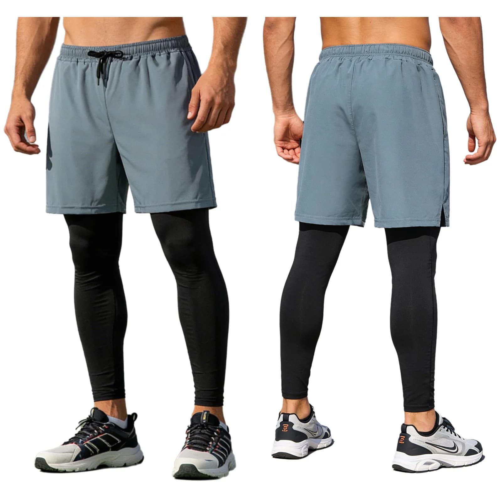 2 in 1 Men's Sports Pants, Athletic Leggings with Coulisse and Side Shorts Elasticized for Cycling, Running, Gym, Training