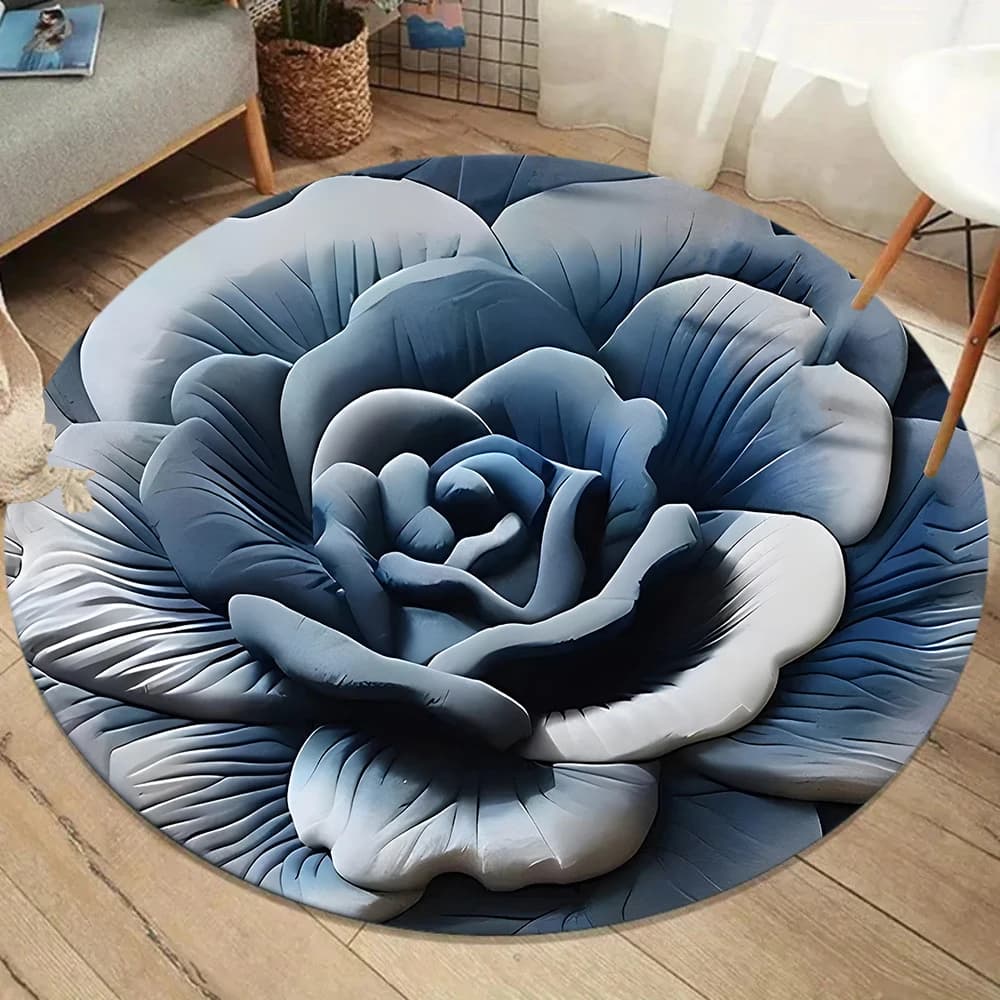 2D Visual Print Gradient Rose Round Rug Non Slip Soft Easy To Clean Suits Home Lounge Man Cave Brings Noble Decor Charm Carpet