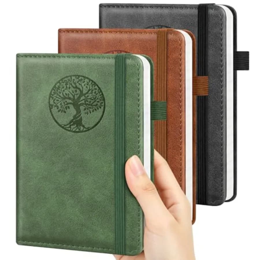 A6 Pocket Notebook Lined Journal: 3 Pack Small Notebook College Ruled, Leather Mini Notebook, Note Pads Office Essentials, Hard