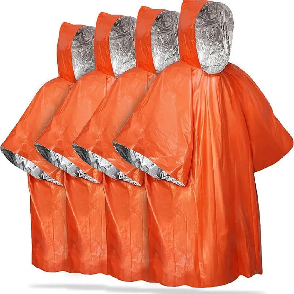 1 Pezzo Telo Antipioggia da Campeggio e Viaggio, Impermeabile Riflettente Termico, Poncho Antipioggia con Cappuccio e Maniche 3 in 1