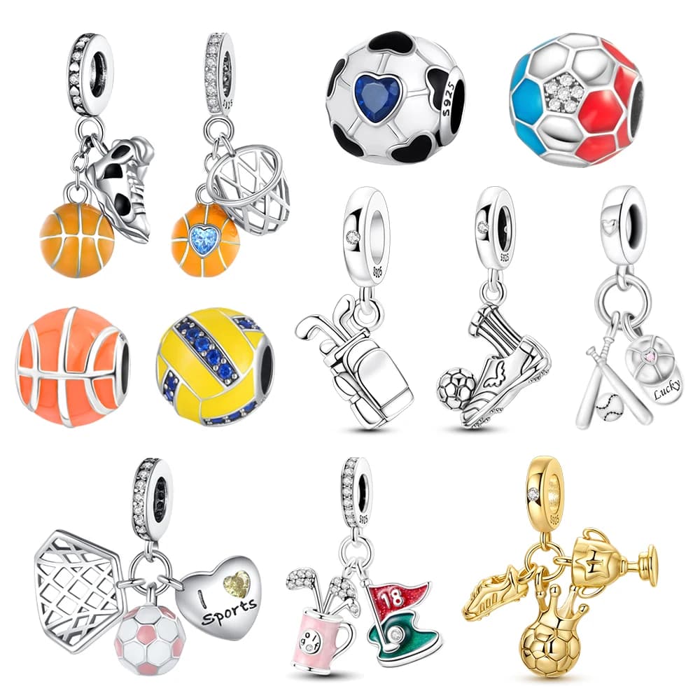 925 sterling silver sports pendants for football, baseball, yoga, jump rope, dance, suitable for bracelets and DIY necklaces, club souvenirs and boutiques.