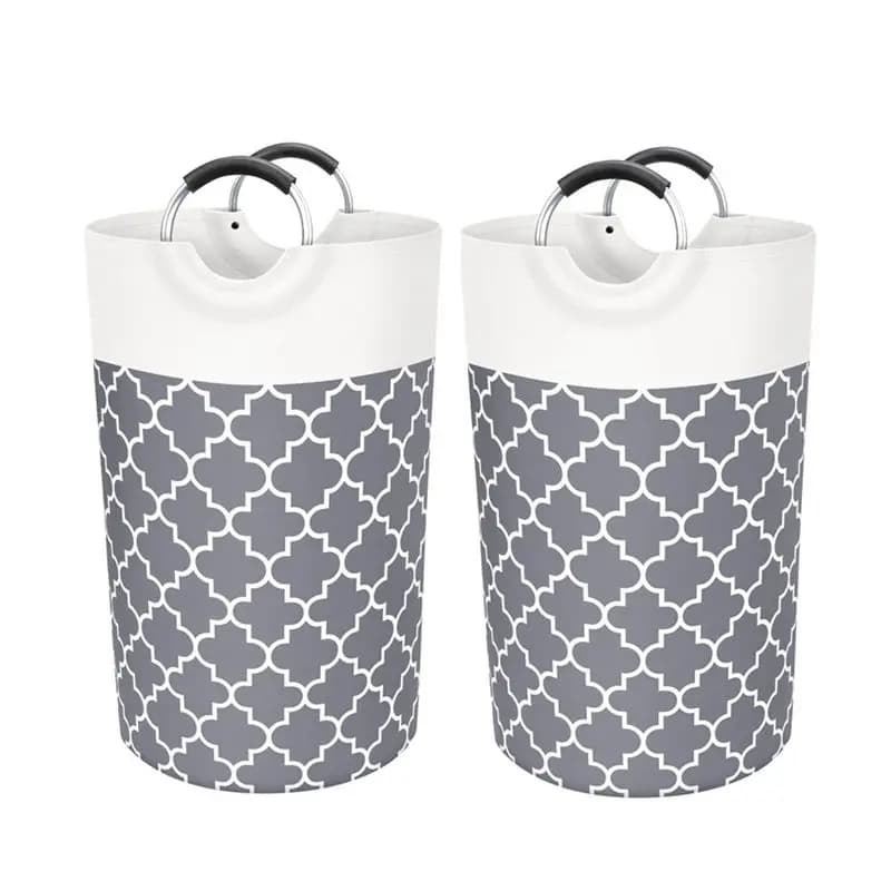 ABHI-Laundry Basket Laundry Hamper Bag Washing Bin Clothes Bag Collapsible Tall With Handles Waterproof, 2PCS 82L (Gray)