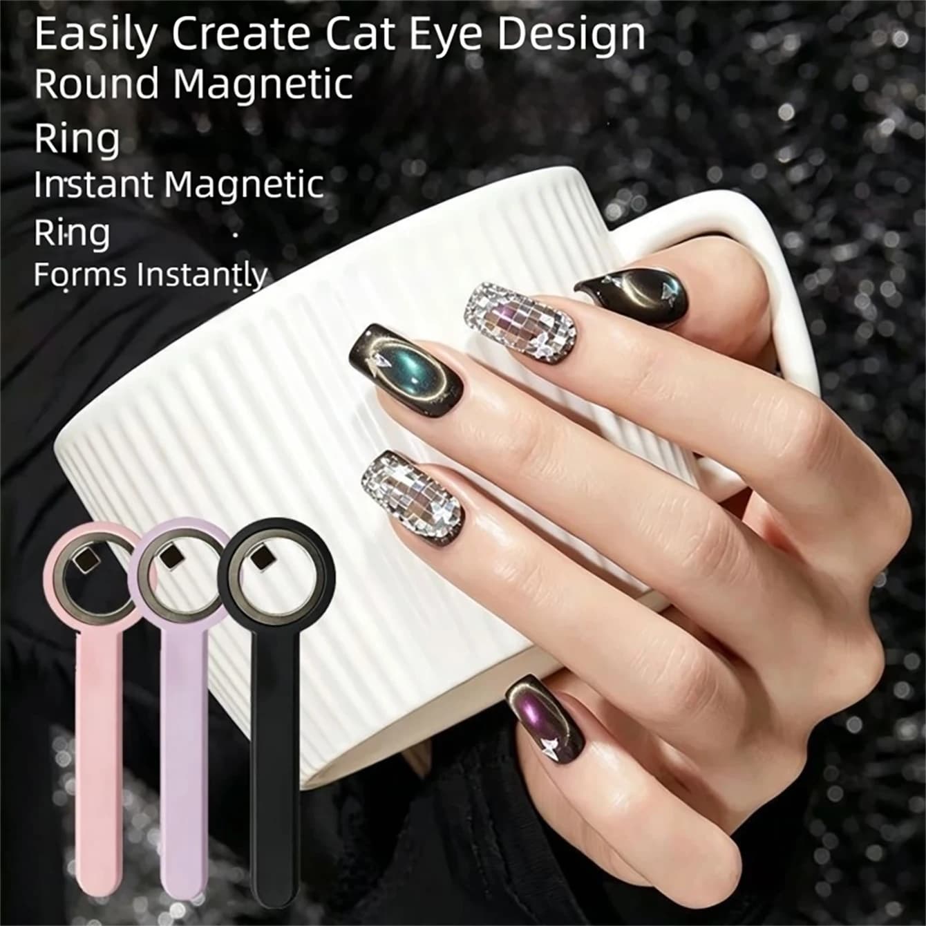 MIANEL Nuovo Modello Magnete Circolare per Unghie Effetto Occhio di Gatto, Strumento Magnetico Professionale Potente per Gel Polish 3D Effetto Occhio di Gatto