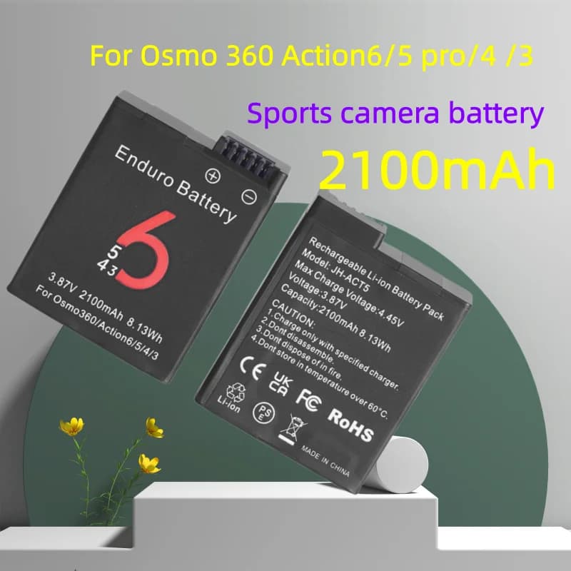 2100mAh rechargeable lithium battery or charger for DJI Osmo Action 6 5 Pro Action Sports Camera Osmo 3 4 5 Pro