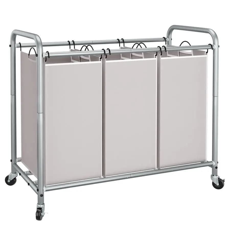Cesto Portabiancheria a 3 Scomparti, Carrello Portabiancheria da 135 L (35,6 Gal) con Ruote Bloccabili Resistenti e Sacchi Rimovibili, per Vestiti