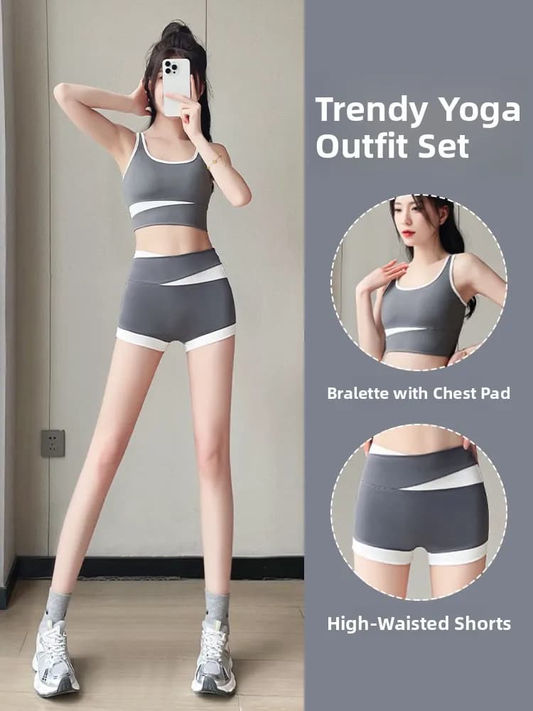 Completo Sportivo Estivo da Donna per Yoga, Palestra e Pilates: Top Canotta e Pantaloncini a Vita Alta Traspiranti ad Asciugatura Rapida