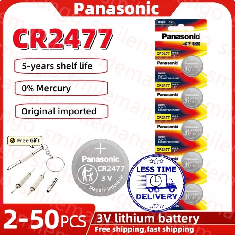 Panasonic 2-50PCS CR2477 batteria a bottone al litio 3V misuratore di strumenti importato digitale monitor della pressione dei pneumatici toilette intelligente
