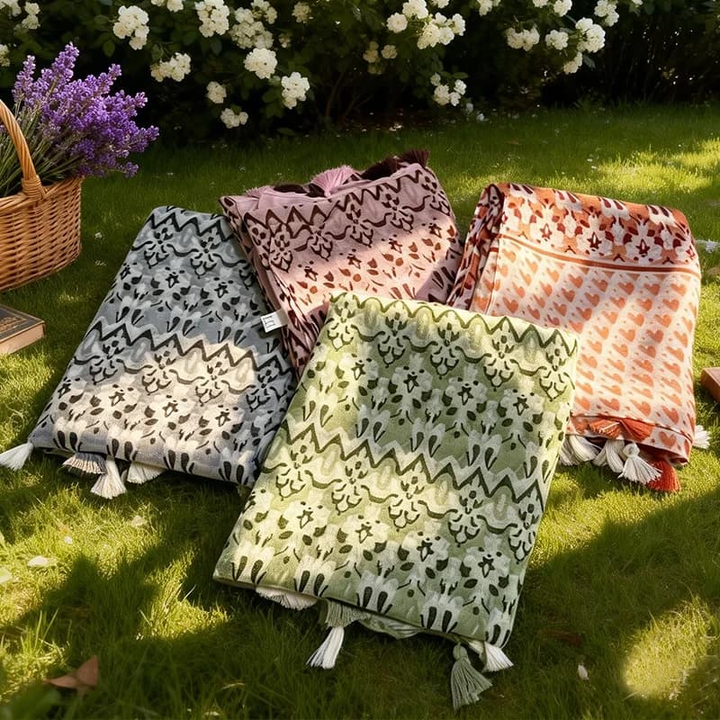 Bohemian Ethnic Printed Tassel Long Scarf Silk Sunshade Shawl Color Matching Tourism Vacation Sun Protection Dress Accessories