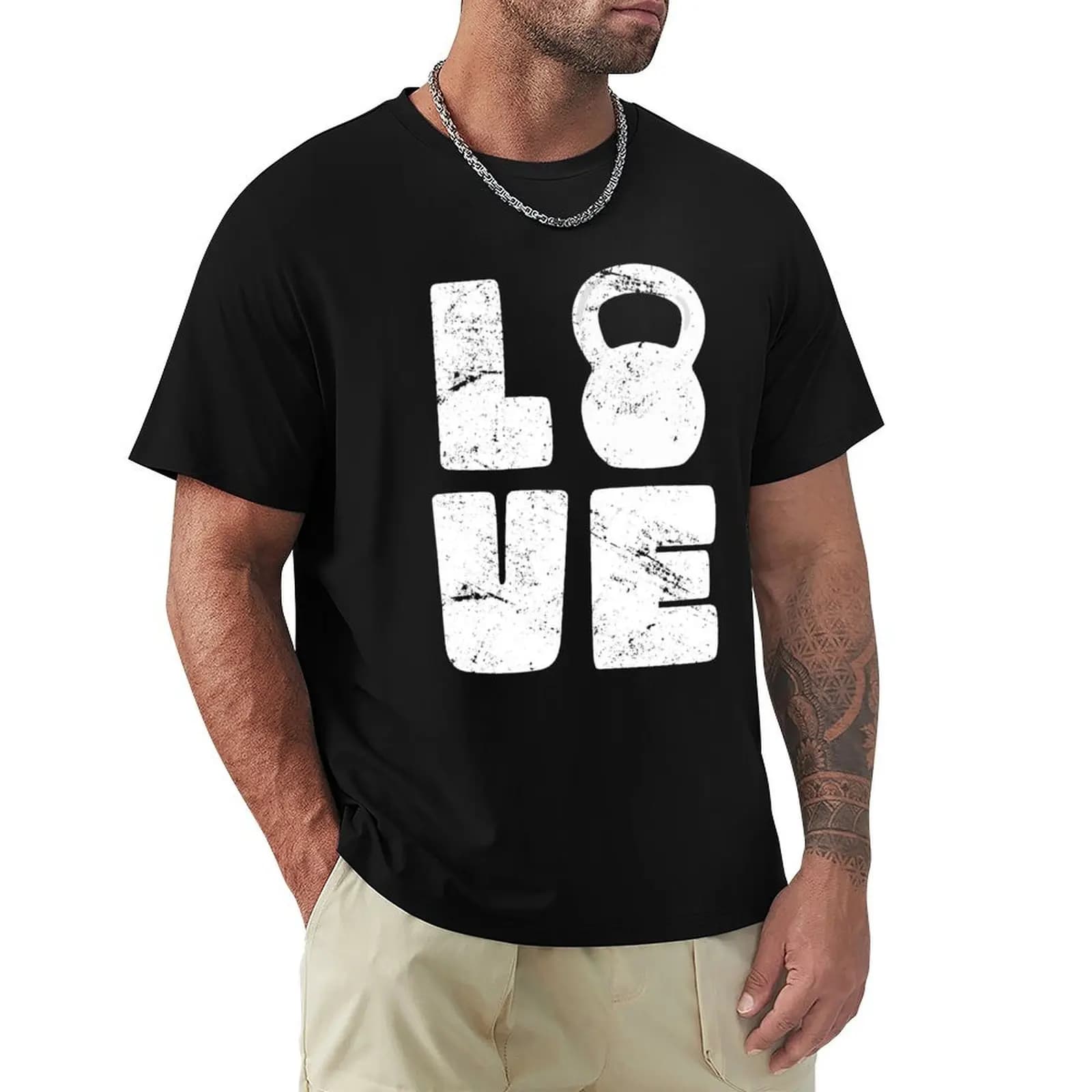 T-shirt in cotone basic anti-restringimento con stampa LOVE Kettlebells, per allenamento in palestra