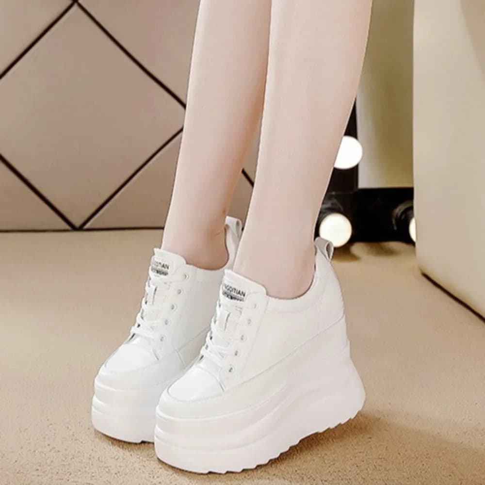 Scarpe da ginnastica casual da donna Primavera e autunno Nuove scarpe da ginnastica con zeppa stringate Scarpe casual con tacco interno con suola spessa da donna