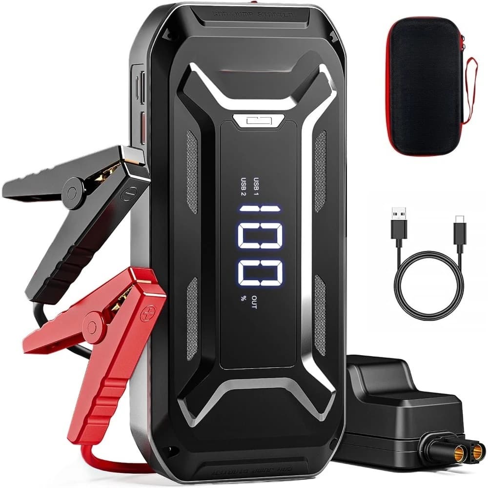 Avviatore portatile per batteria per auto 6000A 12V per motori a gas diesel con display LCD Luce LED a ricarica rapida USB
