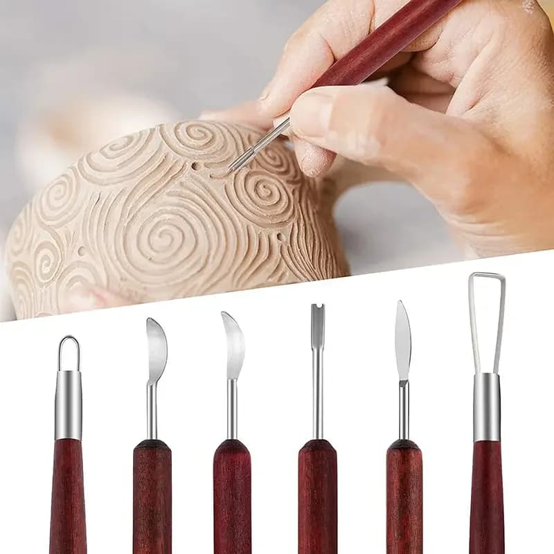 6-piece wooden ceramic tool kit for artists - Precision carving and sanding set to sculpt clay and ceramic processing