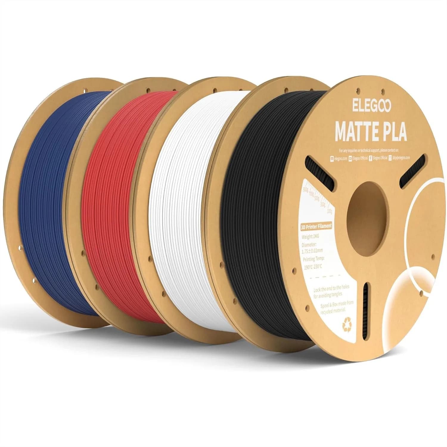 Filamento PLA Opaco in Confezione da 4KG, 1.75mm per Stampante 3D, Precisione Dimensionale +/- 0.02mm, Bobina in Cartone da 1kg (2.2 libbre) per la Maggior Parte delle Stampanti
