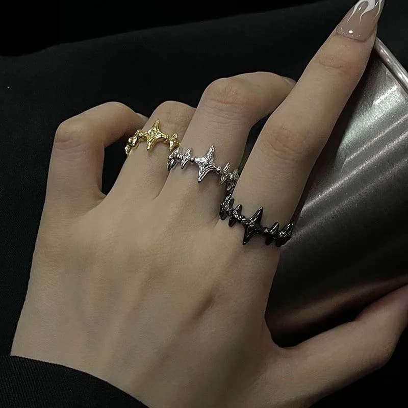 Anello Aperto in Metallo a Forma di Croce e Stella per Uomo e Donna, Stile Punk Hip Hop, Colore Argento, Regolabile, Gioiello Regalo