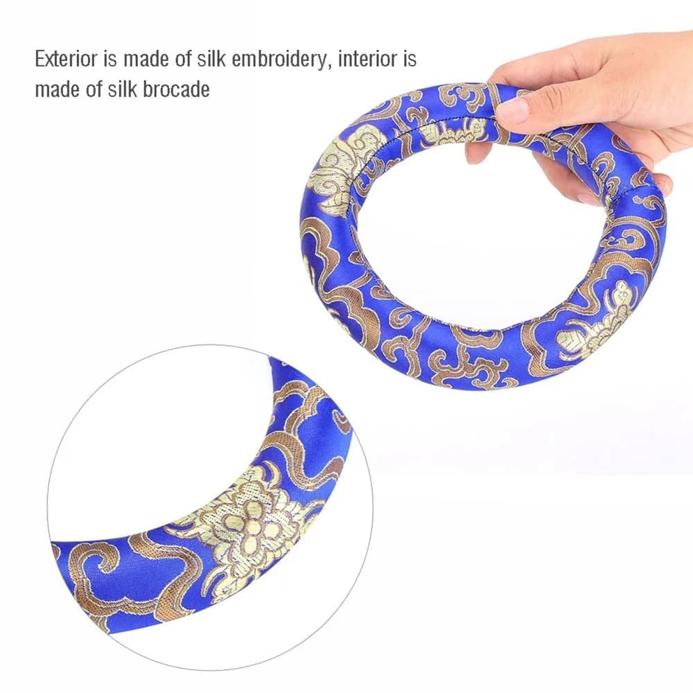 ​Silk Brocade ​Singing Bowl Cushion​ ​Round Shape​ 18cm Diameter​ ​Meditation Cushion Ring​ ​Red/Blue ​Handmade​