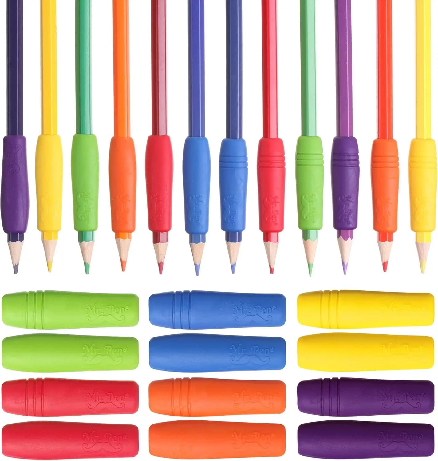 Pencil Grips for Adults Kids, 12 Pack Ergonomic Rubber Pen Grippers with Cushion for Comfortable Writing, School Office Supplies