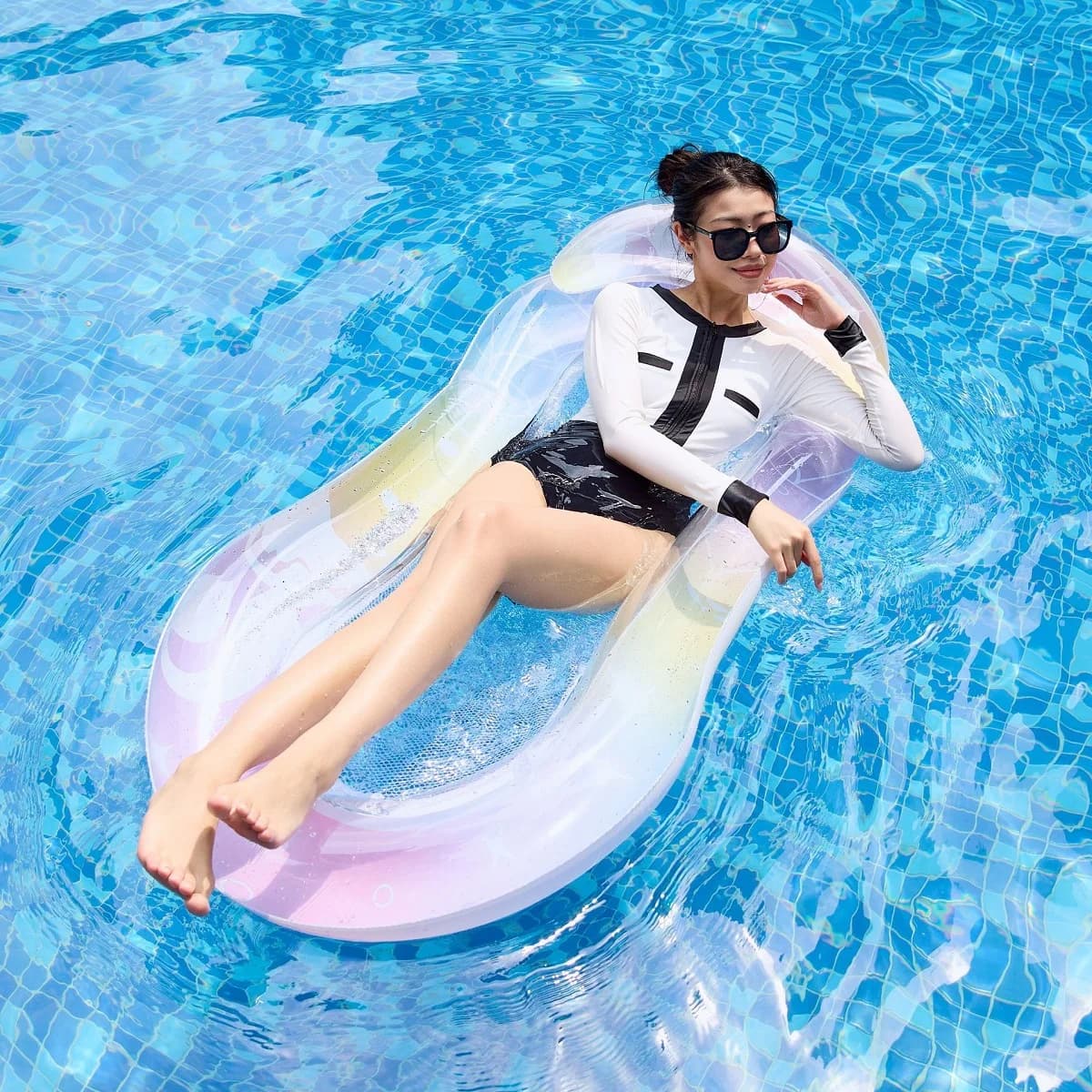 Rooxin Inflatable Floating Bed Swimming Ring Water Pipe Water Bed Swimming Mats Pool Bed for Sleeping Beach Cot Chair