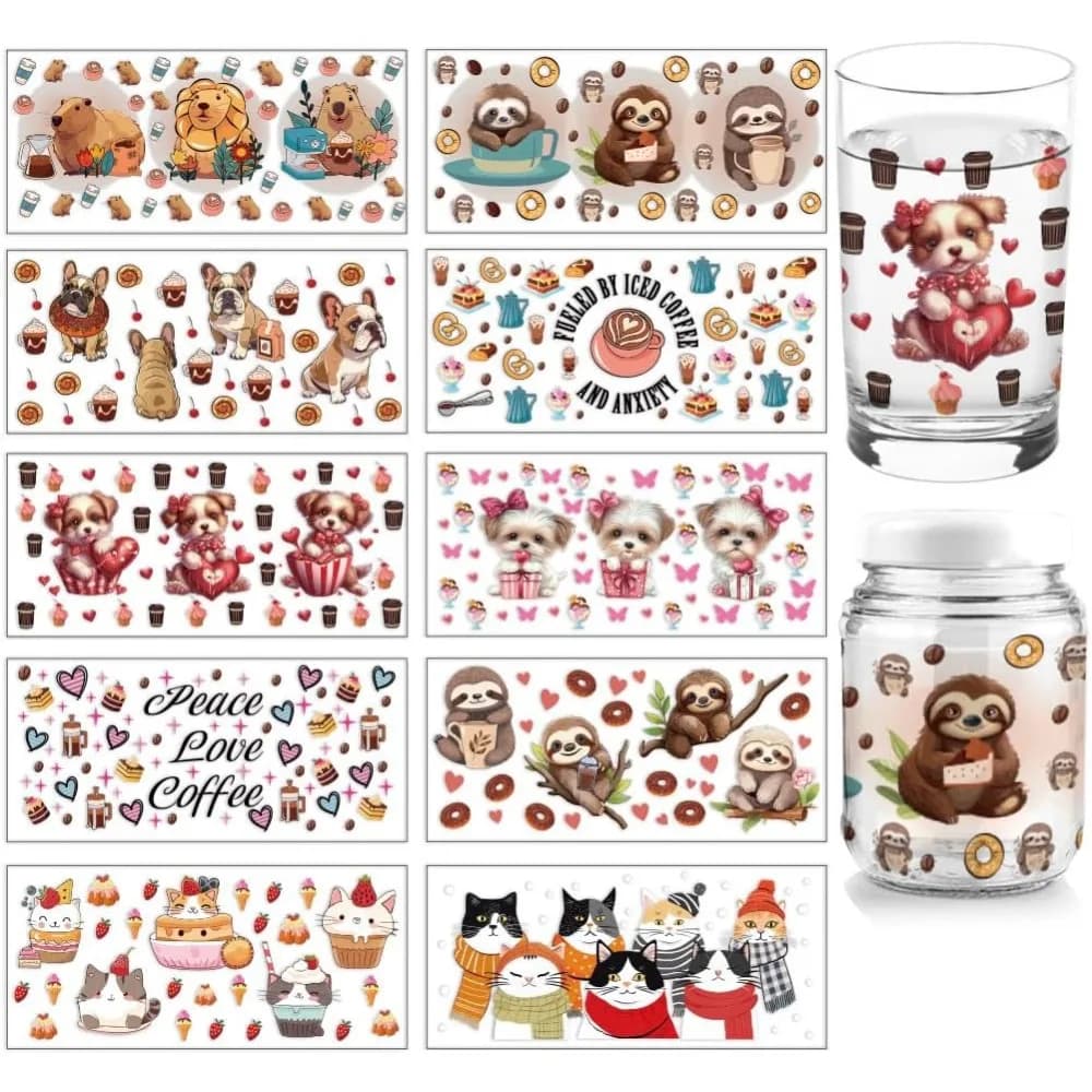 Carta Termotrasferibile in PVC per Sublimazione UV, per Tazze e Articoli per Cani, 110x240mm, 10 Stili, 1 pz/stile, 10 pz/set