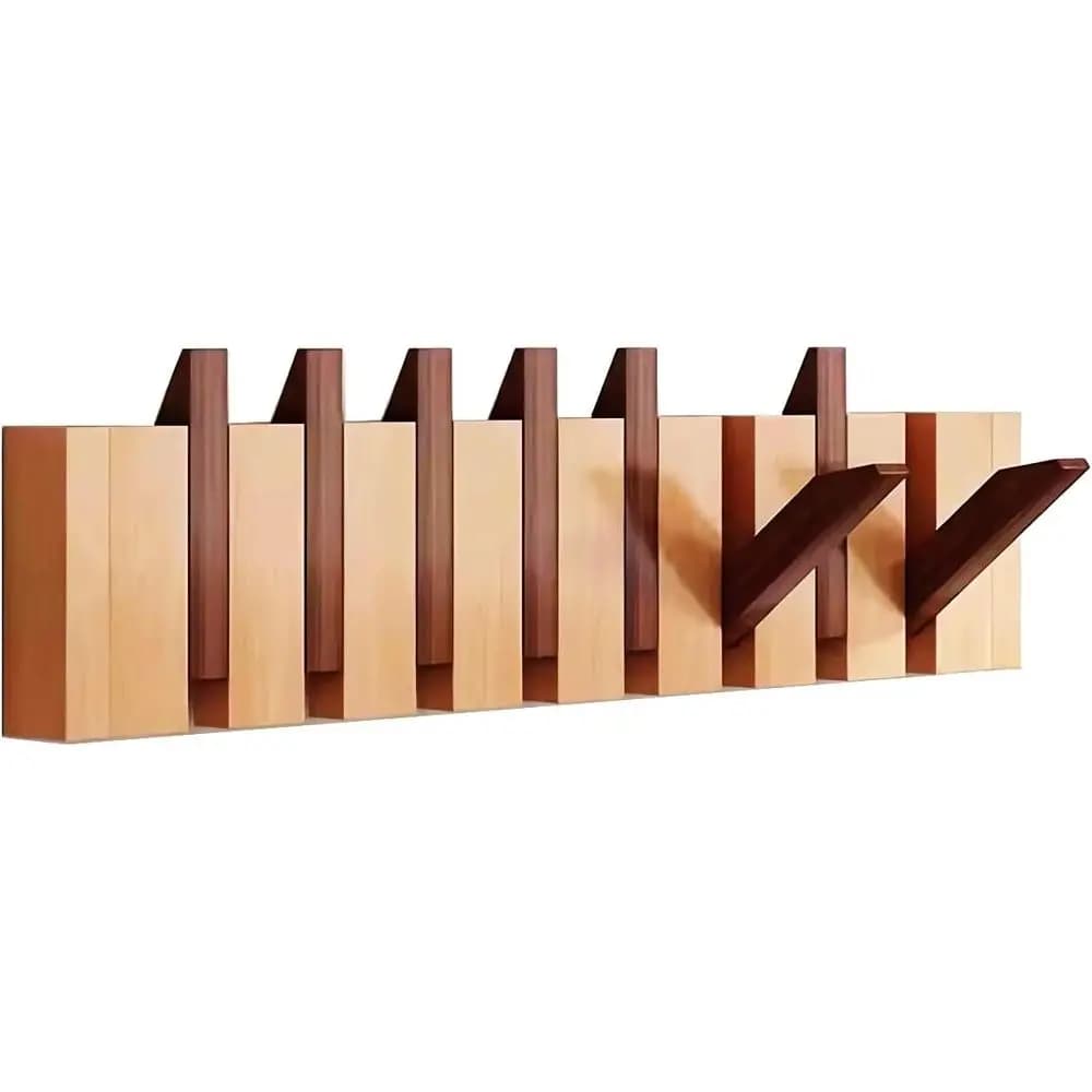 Appendiabiti da Parete con Ganci a Tasto di Pianoforte, in Legno Massello Naturale, con Ganci in Tessuto Non Tessuto per Armadio, Cucina, Camera da Letto