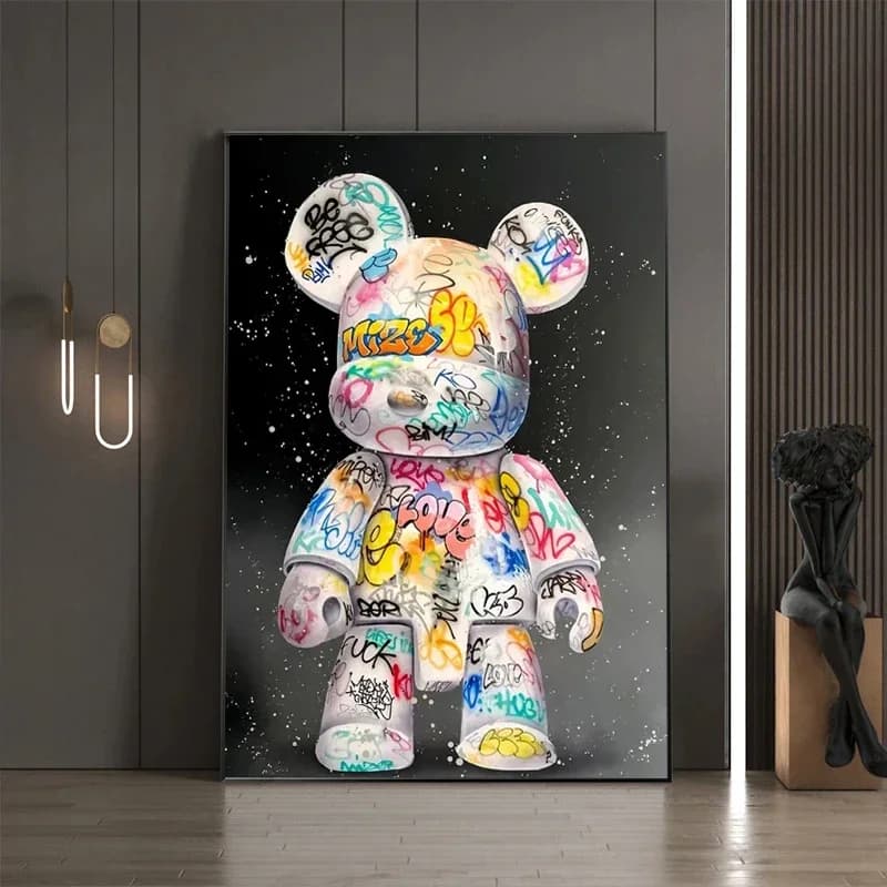 Cartoon Graffiti Bear Canvas Painting Cute Character Pop Art Posters Prints Street Wall Art Picture for Home Kawaii Room Deco