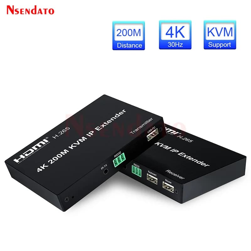Extender KVM HDMI IP USB 4K 200M h.265 su Cat5e/6 RJ45 Ethernet, Kit Trasmettitore e Ricevitore Video HDMI KVM con Supporto per Mouse e Tastiera
