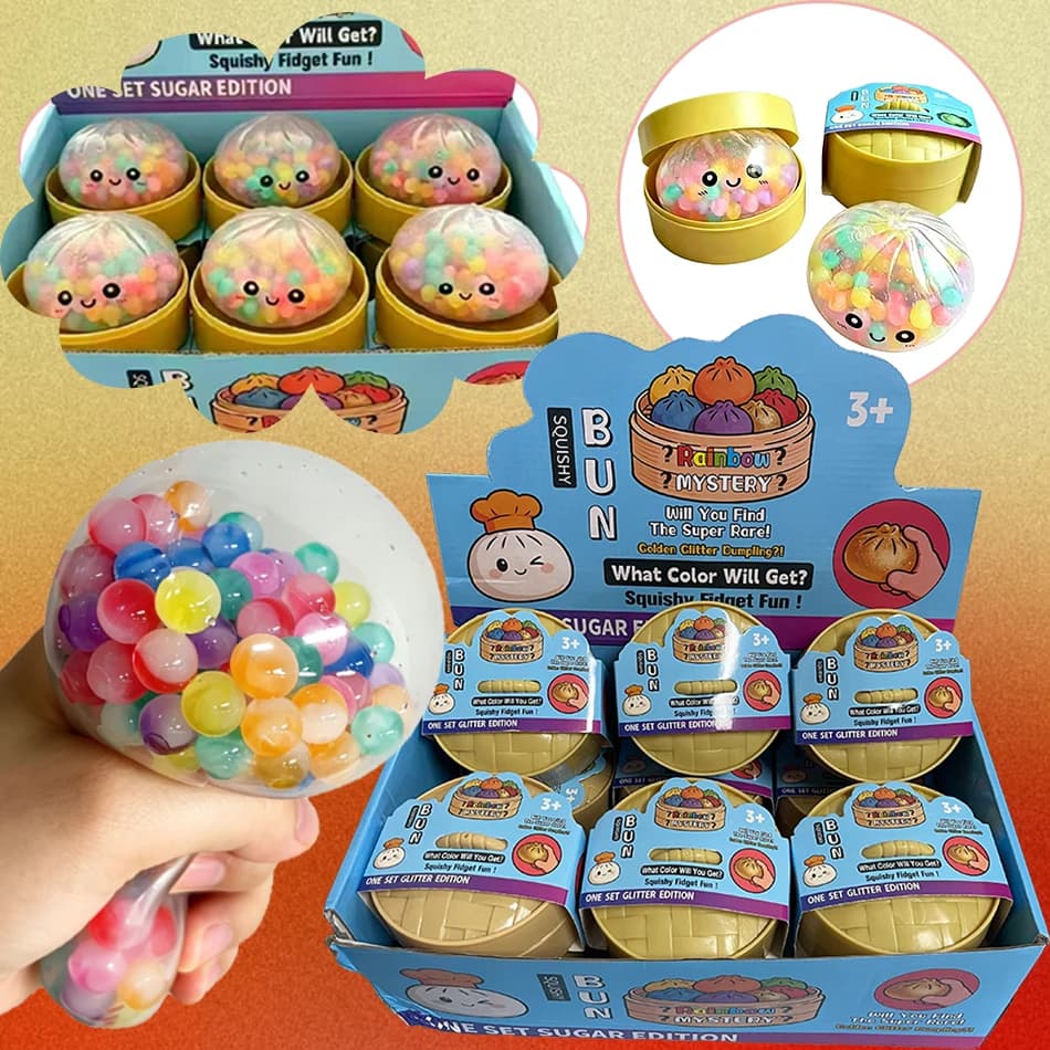 Gift Colorful Bubble Dumpling Squeeze with Steamer Soft TPR Dough Ball Decompression Fidget Toy Funny Creative Bun Dumpling New