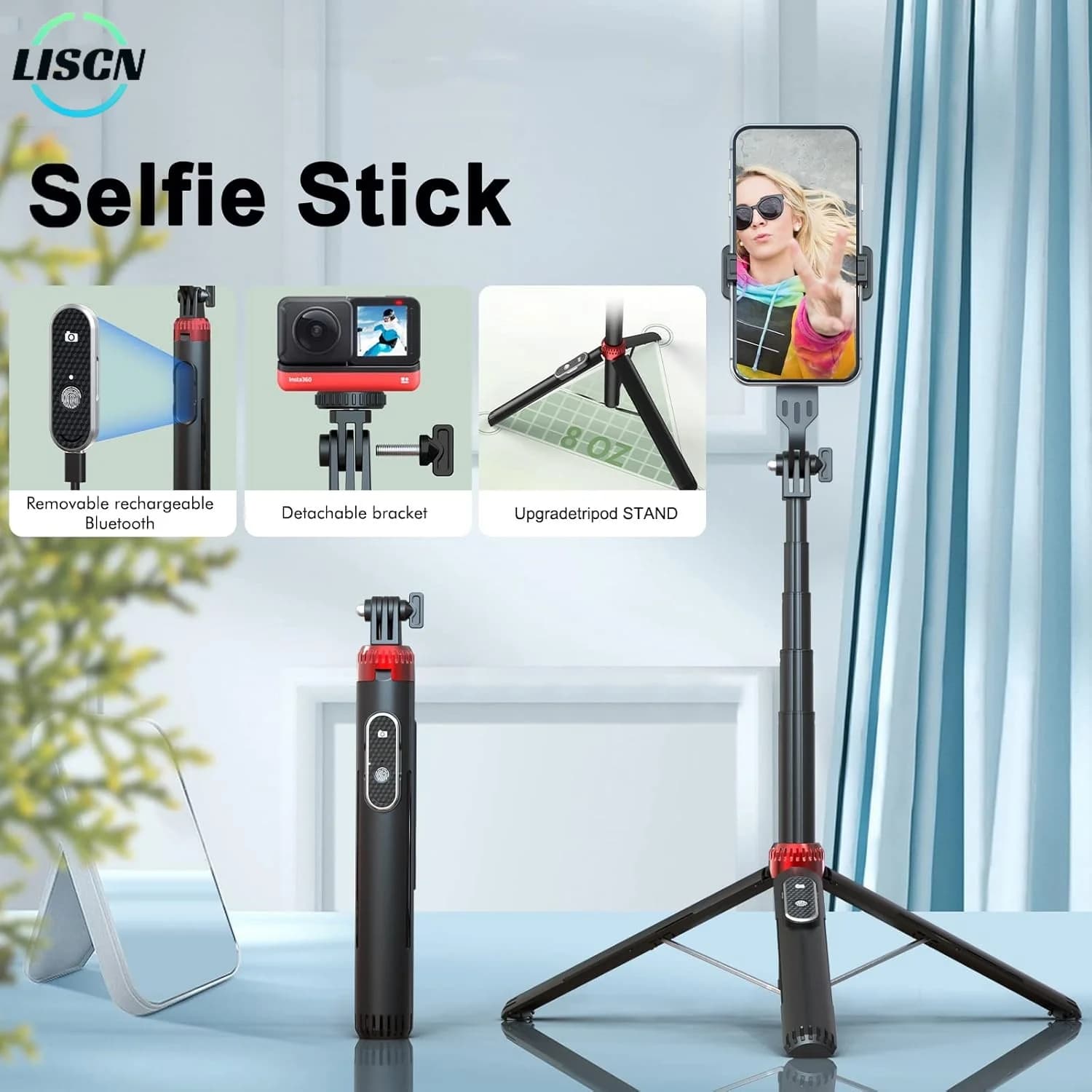 Treppiede per telefono LISCN 160 cm e selfie stick Treppiede estensibile per telefono cellulare con telecomando wireless e supporto per telefono