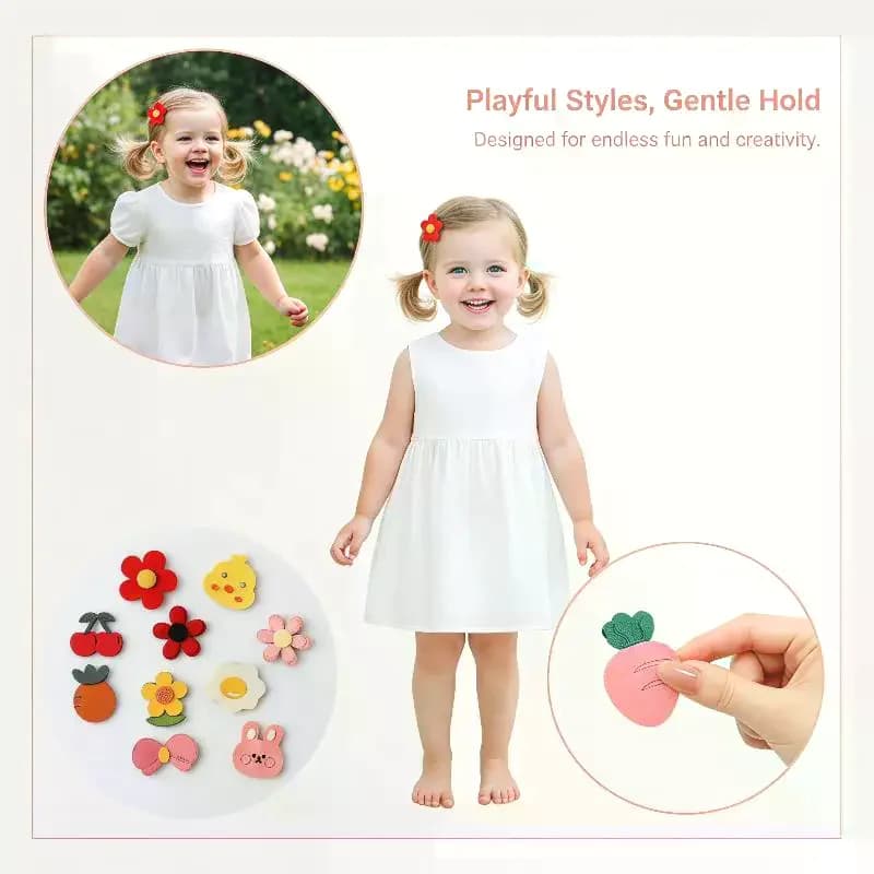 Cute Felt Hair Clips Set for Girls, Animal Fruit Flower Bow Barrettes, Soft Non Slip Hair Pins for Daily Party