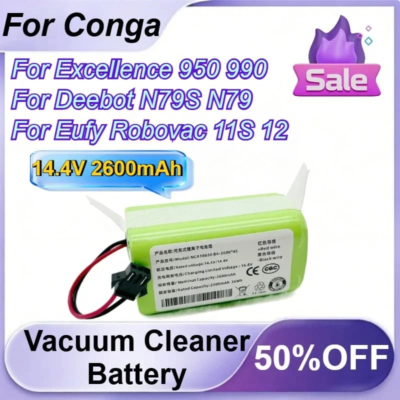 for Conga Excellence 950 990 1090 Deebot N79S N79 DN622 for Eufy Robovac 11S 12 X500 14.4V 2600mAh Vacuum Cleaner Battery