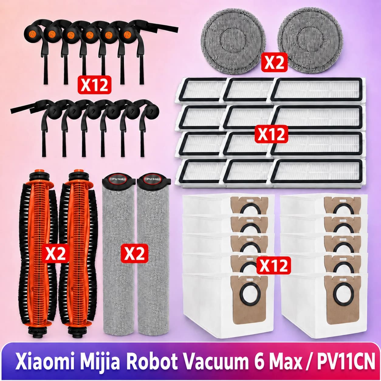 Compatible for ( Xiaomi Mijia Robot Vacuum 6 Max / PV11CN ) Vacuum Parts Main Roller Side Brush Filter Roller Mop Cloth Dust Bag