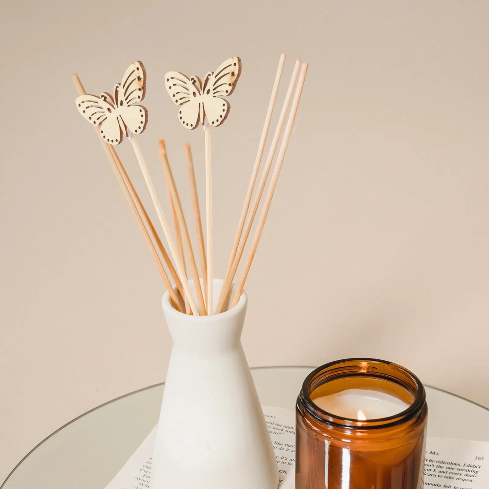 10Pcs Sturdy Wooden Butterfly Diffuser Sticks Aromatherapy Reed Diffuser Sticks for Essential Oils Home Office Desk Bathroom Use
