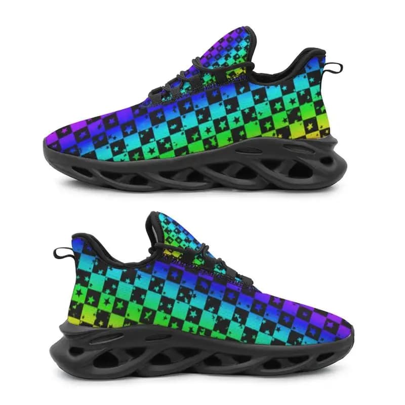 Ladies Men Running Shoes Sports Shoes，Vibrant checkered star pattern，Fashionable Outdoor Sports Casual Shoes，Comfortable and dur