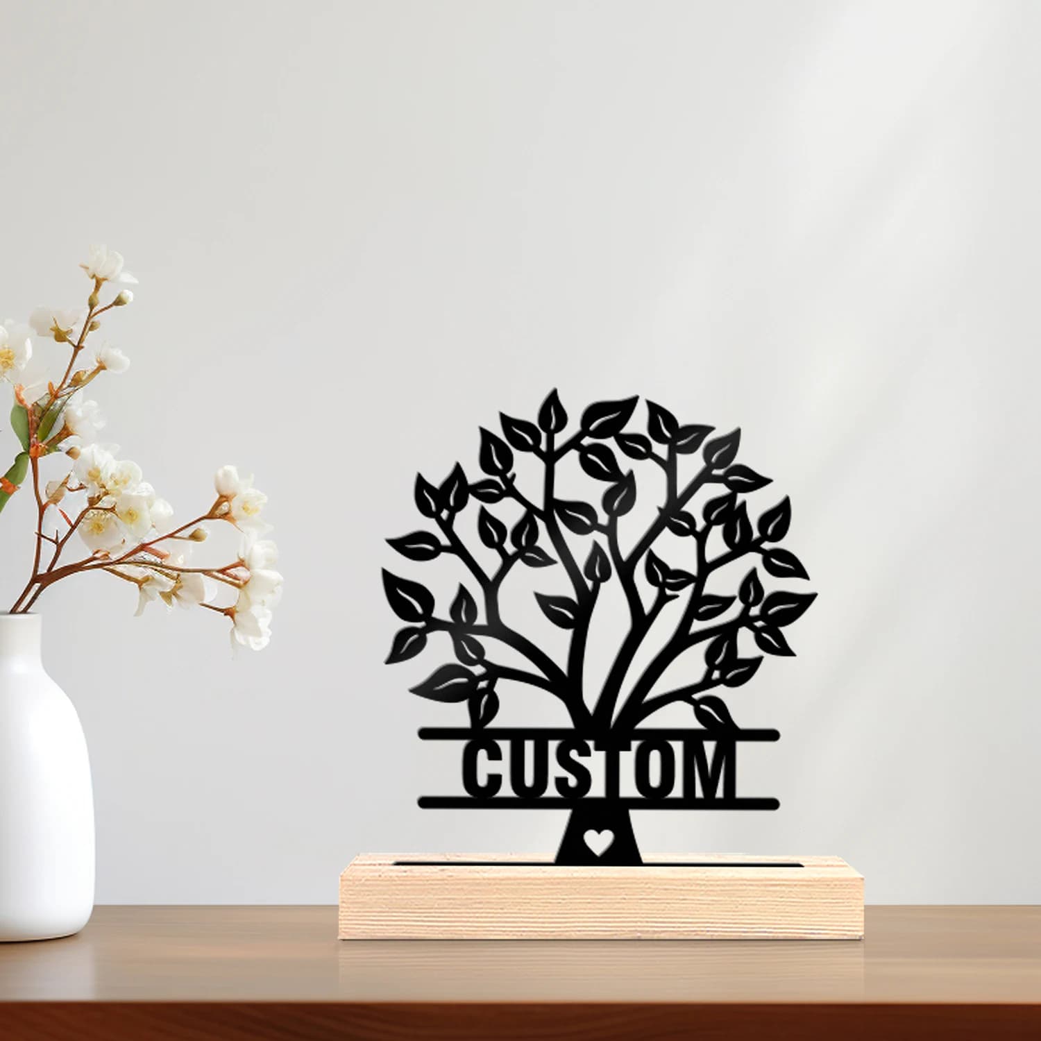 1pc Customizable Metal Desktop Ornaments Custom Content With Wooden Base Home or Office Decorations