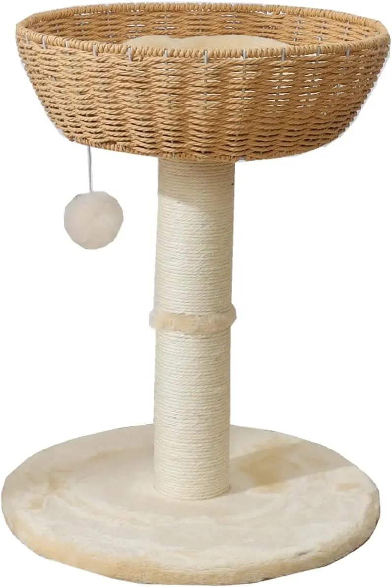 Grande Albero per Gatti con Cesto in Rattan, Cuccia Intrecciata a Mano e Postazione sul Finestra per Gatti fino a 9 kg