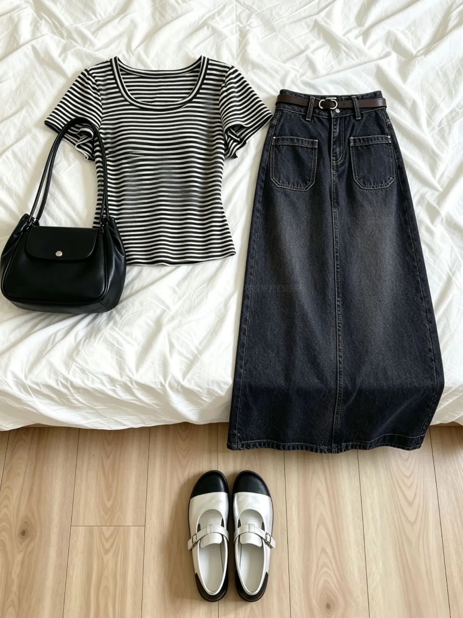 Summer Lazy Style Women's Casual Striped T-shirt High Waist Loose Jeans Skirt Set Two-Piece Suit Comfortable Breathable Clothing