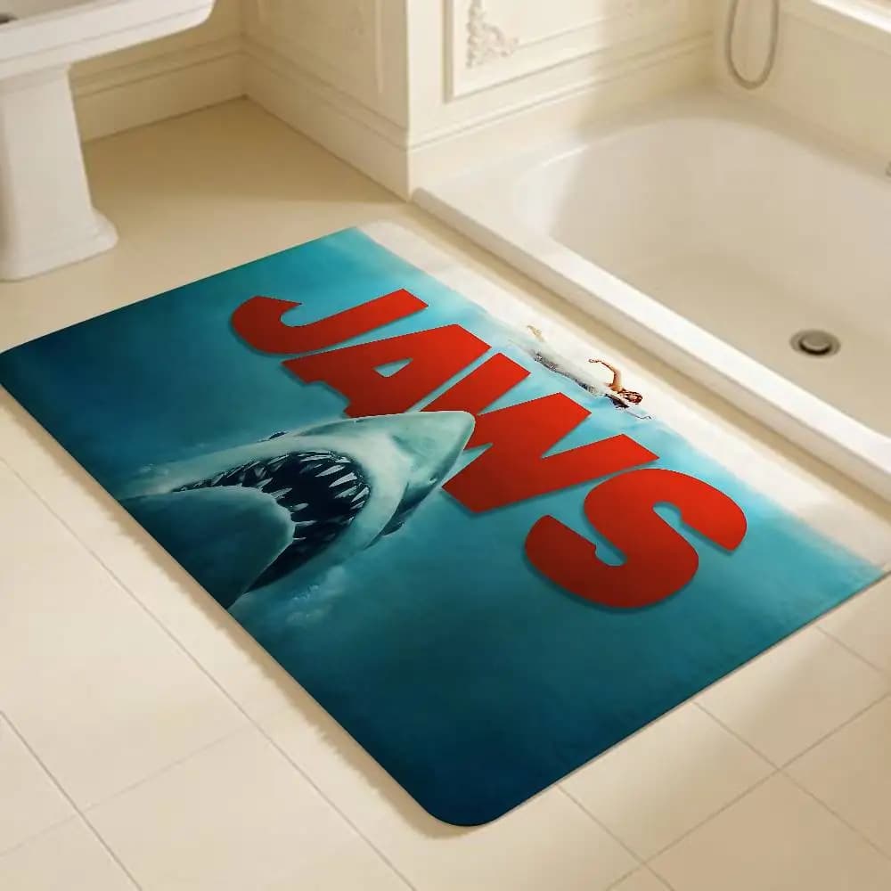 Tappetino da bagno American Horrible Movie Jaws, decorazione per la camera dei bambini, tappetino antiscivolo per balcone, tappeto di benvenuto per soggiorno